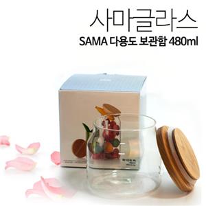 SAMA 다용도 차보관함 유리함 480ml, 원목두껑